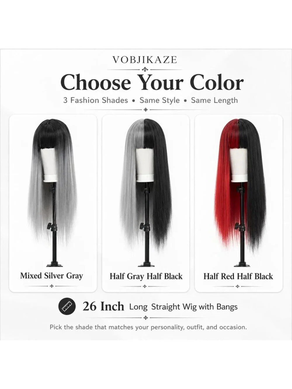 Women's Silver Grey 26 Inch Heat Resistant Synthetic Long Straight Wigs Bangs